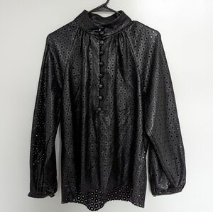 Zara Laser Cut Vegan Leather Blouse Top NWOT